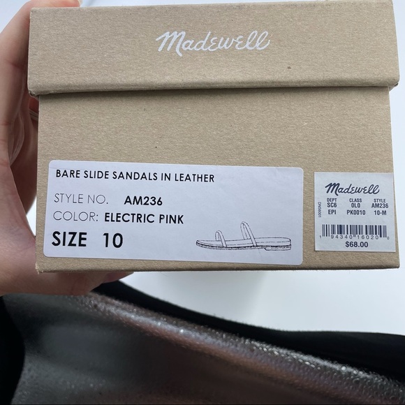 Madewell Bare Slide Sandals Electric Pink Leather Sz 10 - Picture 8 of 9